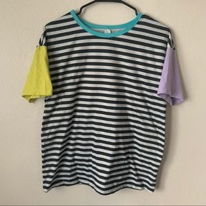 Black and White Striped Colorblock Shirt